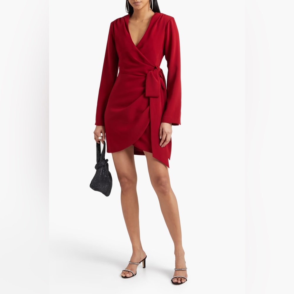 $395 Cinq à Sept Sierra Wrap Minidress in Red ♥️